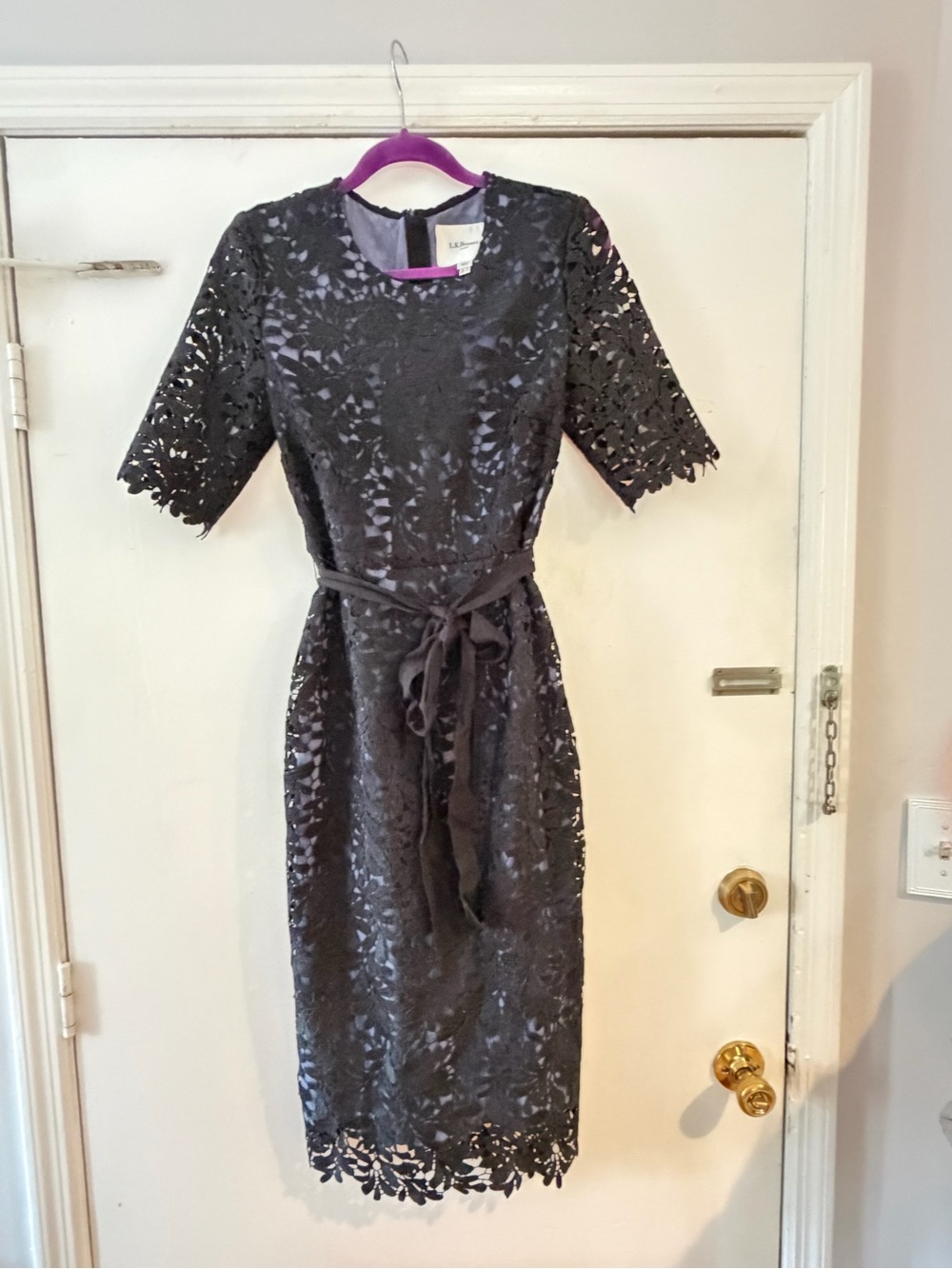 LK Bennett Black Lace Midi Dress with Tie Waist